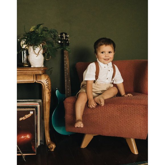 Boys Vintage Beige Grow with Me suspender shorts new - Picture 9 of 10